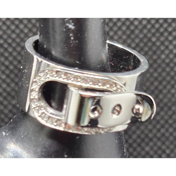 Michael Kors Silver Tone Buckle Ring Rhinestone Accents Wide Band Size 7 - Picture 7 of 8